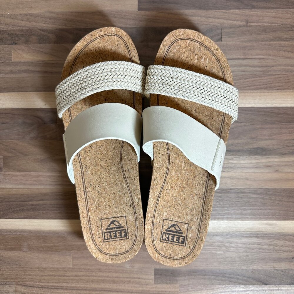 NWOT Reef CUSHION VISTA HI Women’s Platform Slide Sandals NATURAL Shoes Size 9